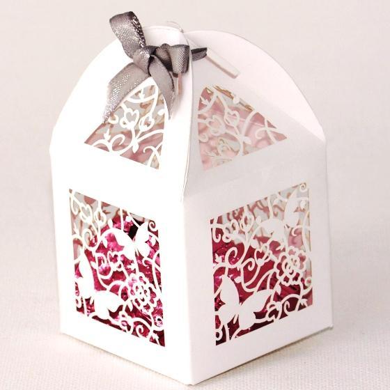 Laser Cut  Butterfly Lantern Style Favour Box in White or Ivory