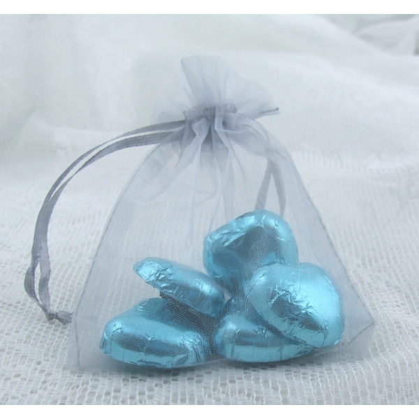 Individual Medium Silver Organza Bags with Ribbon Tie (12x9cm) Favour
