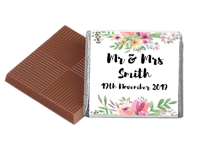 54 Personalised Watercolour Flowers Neapolitan Chocolate Squares