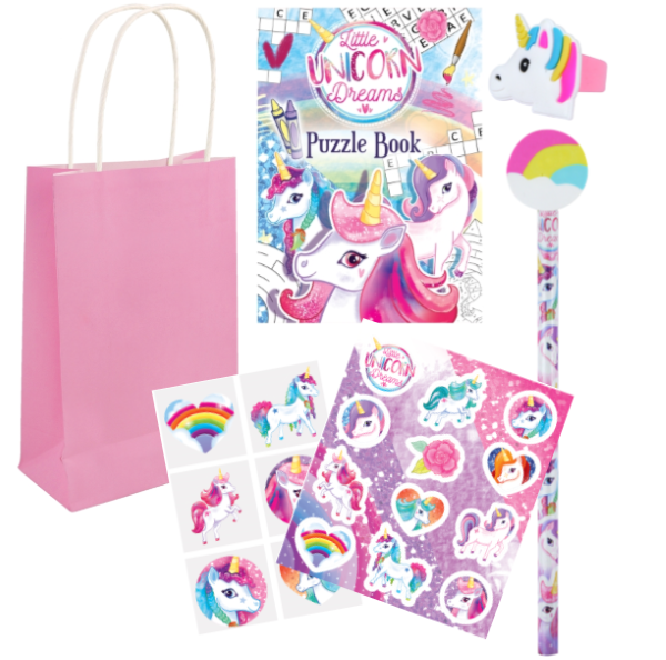 fairy bottles & charms glow in the dark,unicorn 5 x girls party bag fillers 