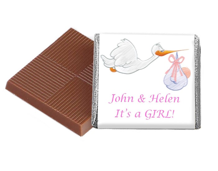 54 Personalised Baby Girl Neapolitan Chocolate Squares – Design 1